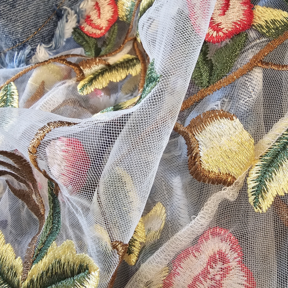 Adore Floral Embroidered Sheer Denim Vest - Picture 13 of 16